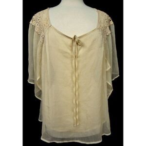 Isabella Rodriguez Feminine Lace Embellished Peasant Blouse Sz M  Lined BoHo